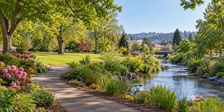 Illustrative community park scene inspired by Gresham, Oregon