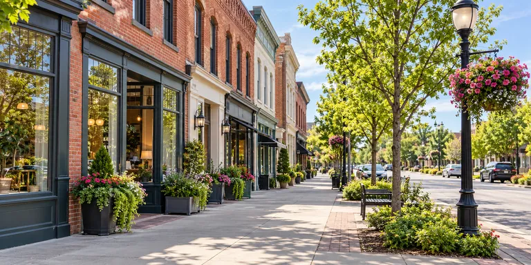 Illustrative historic downtown streetscape inspired by Hillsboro, Oregon